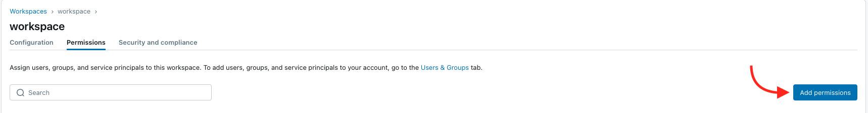 Workspace Permissions tab with Add permissions button